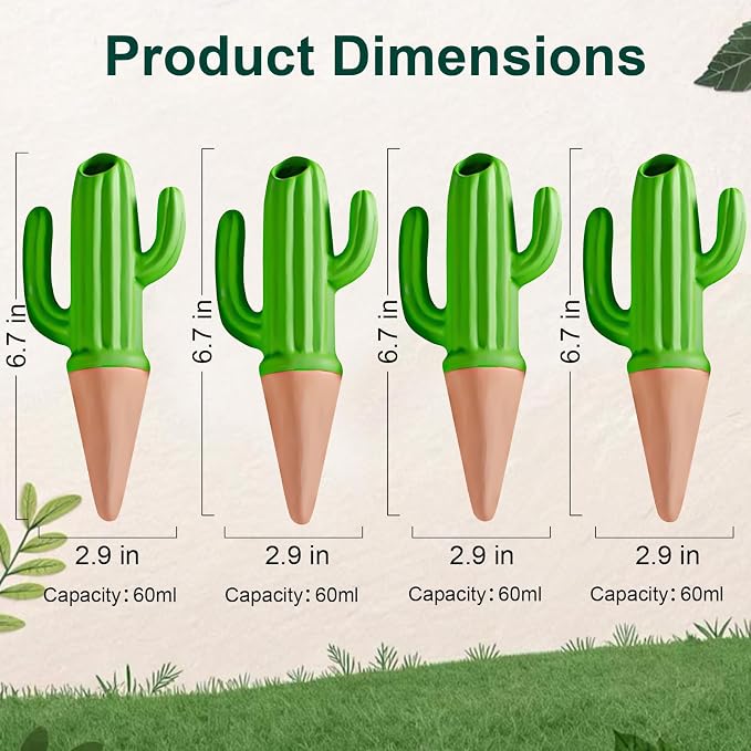 MCleanPin 4 Pack Self Watering Spikes and Globes, Handmade Terracotta Cactus Self-Watering Plant Devices with Slow Release System, Automatic Plant Water Bulbs for Indoor and Outdoor Garden Vacation