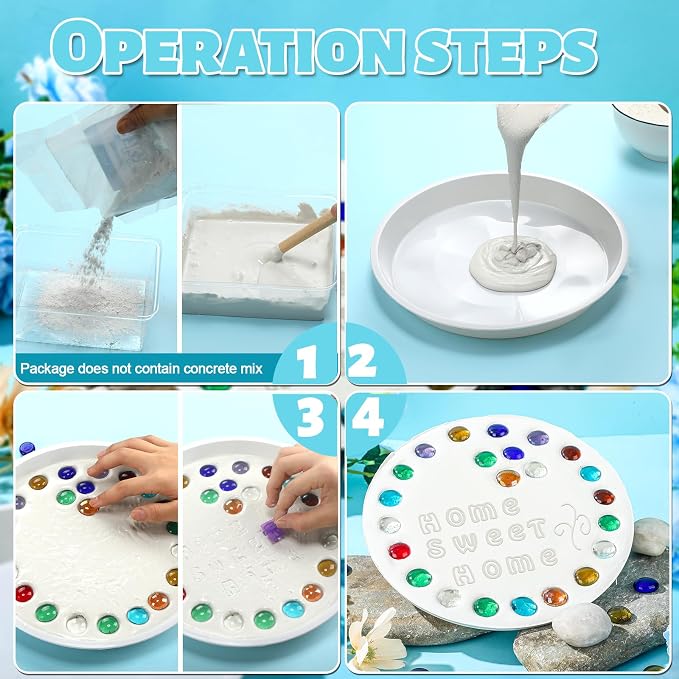 LOYIM 20 Pcs 8 Inch Stepping Stone Kit Include Round Concrete Mold Mosaic Tiles and Letters Numbers Stamps DIY Craft Art Make Your Garden Stepping Stone for Family Outdoor Decorative (No Concrete Mix)