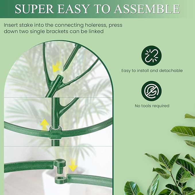 18 Pack Plant Support Stakes & Plant Cage Support Rings, Plant Stakes for Indoor Plants, Stackable Garden Flower Support for Potted Plants, Succulents, Aloe, Small Plants