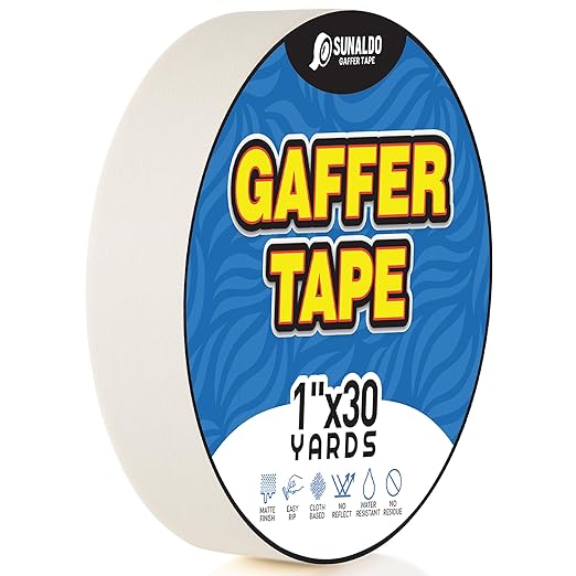 Gaffers Tape Heavy Duty, Easy to Rip, Residue-Free Professional Grade Floor Tape for Electrical Cords, Matte Finish Non Reflective, Weather Resistant (1, White, 1" x 30 Yards)