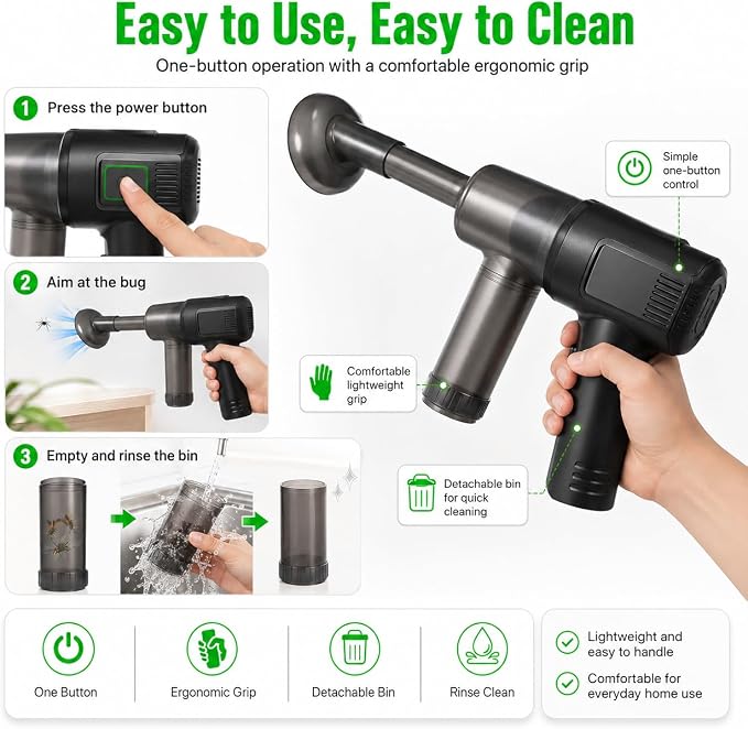 2026 Bug Vacuum Catcher,Cordless Handheld Spider&Insect Catcher with Strong Suction,USB Rechargeable Bug Sucker for Stink Bugs,Moths,Cockroaches,Flies,Indoor Home Car Kitchen Use,Safe for Kids&Adults