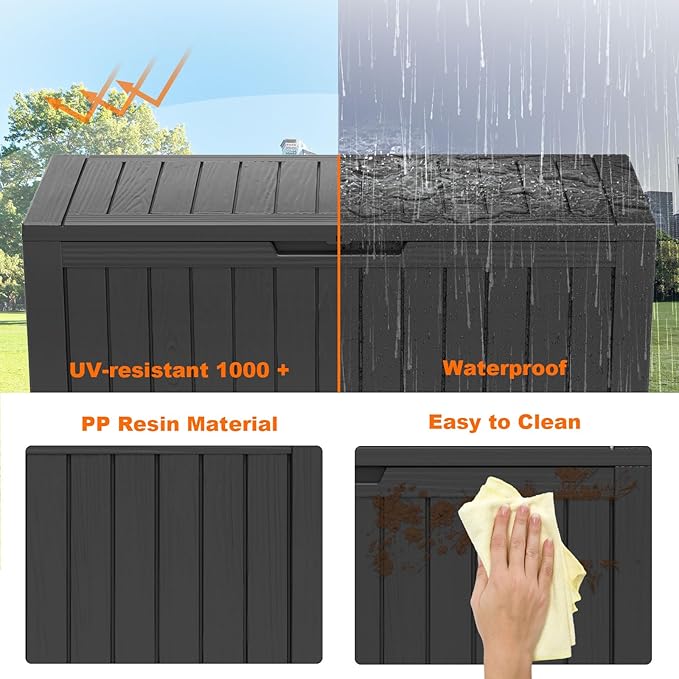 EasyUp 85 Gallon Outdoor Storage Box, Outdoor Deck Boxes for Garden Tools Equipment,Cushions and Patio Storage,Lockable and Resin,Easy to Install(Black)