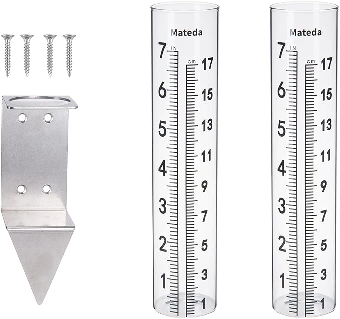 7" Capacity Rain Gauge with Stainless Steel Mounting Rack Holder, Post Mount Rain Gauge or Yard Garden Outdoor Home (Style C)