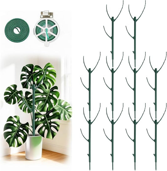 10 Pack Stackable Plant Support Stakes, 75inch Climbing Plant Sticks Structures for Monstera with Garden Ties, Durable Alternative to Moss Pole for Indoor Outdoor Plants