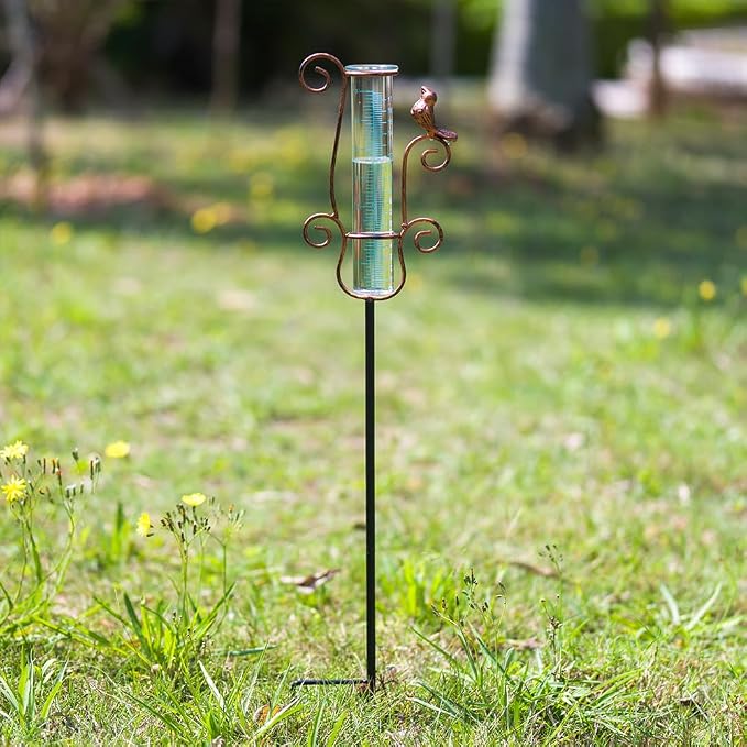 Rain Gauge Outdoor with 7'' Capacity Glass Tube, Metal Rain Gauges for Measuring Precipitation, Garden and Yard Decor