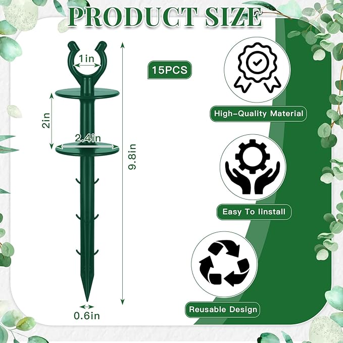 Blulu 15 Pcs 2 in 1 Garden Hose Guide, Universal 10 Inch Hose Guide Stakes with Barbs, Water Sprinkler Support Spike to Keep Off Lawn for Yard Lawn Garden Flower Plant Tool(Green)