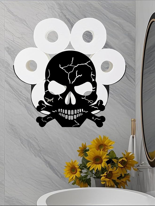 Sugar Skull Toilet Tissue Holder,Animal Paper Holders,Decorative Metal Papers Holder,Funny Toilet Animal Storage for Bathrooms,Bathroom Paper Organizer for Extra 8 Rolls Wall Mounted Art Decor