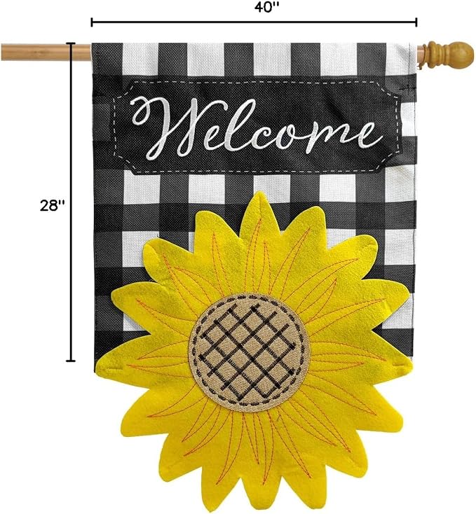Sculpted Sunflower Summer Burlap House Flag Welcome 28" x 40" Briarwood Lane