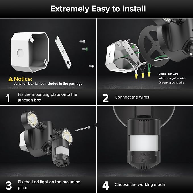 SANSI 25W 3000LM Motion Sensor Outdoor Security Lights, 5000K Daylight, Dusk to Dawn, 320° Angle Eave Mount Security Lights Super Bright for Yard, IP65 Waterproof, ETL Listed, Black