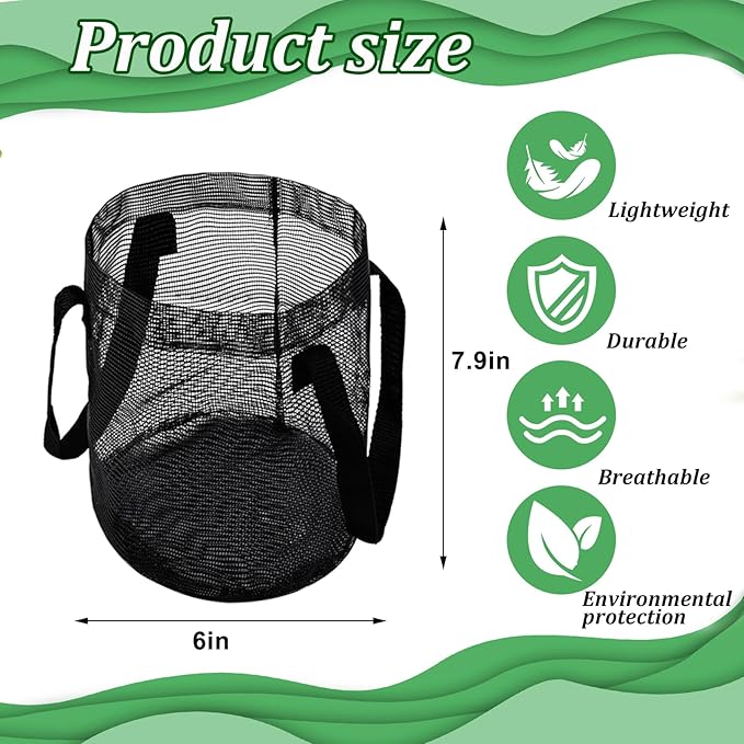 6PCS Mesh Aquatic Pond Plant Baskets, 1 Gallon Round Pond Planting Bags Aquatics Planter Pot Water Lily Growing Container with Handles for Lotus Bog Plant Garden Terrestrial Plants, 7.9" H x 5.9" Dia