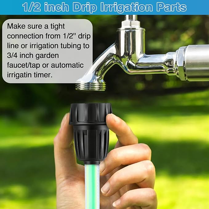 4 Pcs 25 PSI Drip Irrigation Pressure Regulator Faucet Adapter Kit, 2Pcs 3/4" FHT x 3/4'' MHT Pressure Regulator, 2Pcs 1/2 Inch Tubing Adapter for Drip Irrigation System