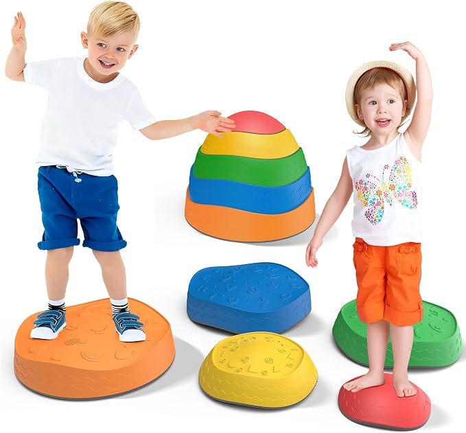 Stepping Stones for Kids - 5 Pack Non-Slip Balance Stepping Stones, Sensory Outdoor Toys for Toddlers Age 3-6, Garden Play Equipment for Promoting Toddler's Balance & Coordination Skills