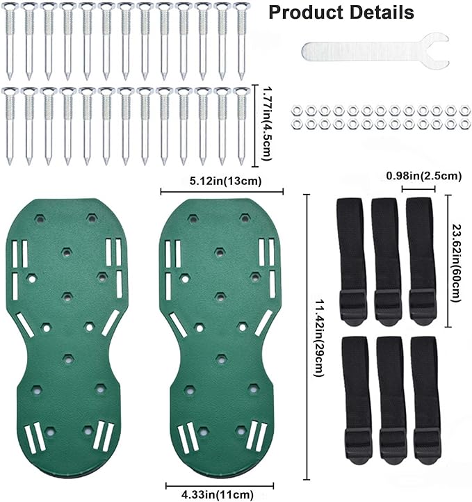 Lawn Aerator Shoes with Adjustable Straps for Grass, Heavy Duty Spiked Aerating Sandals for Yard Patio Lawn Garden, Aerator Lawn Tool or Screed Shoes, One Size Fits All, Black Green Epoxy Shoes