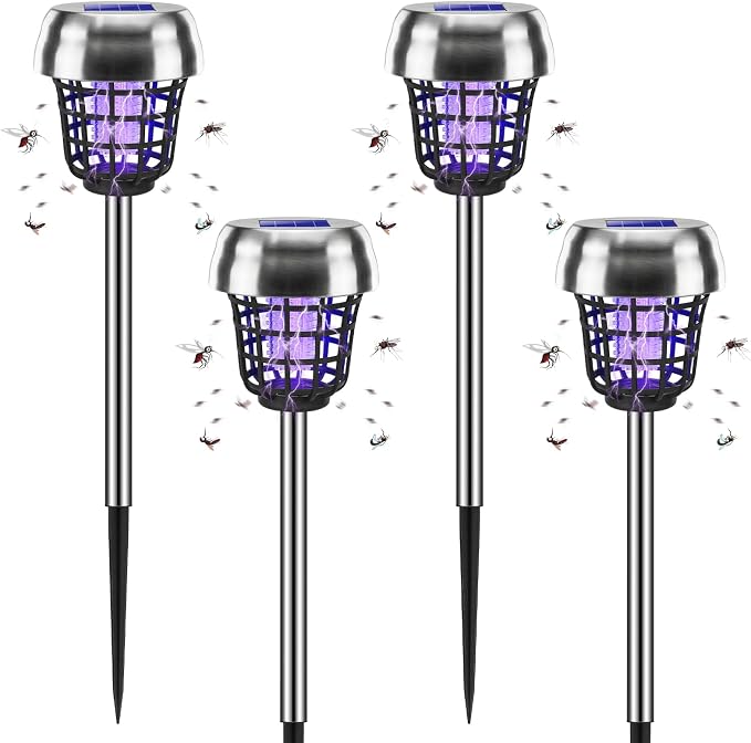 2026 Solar Bug Zapper Outdoor Waterproof Mosquito Repellent Outdoor Patio Mosquito Trap & Killer for Backyard, Farm, Garden, Solar Powered Fly Zapper for Small Flying Insect, Flies, Moths, Gnats(4)