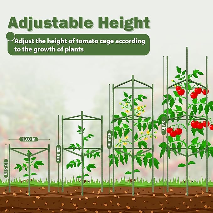6 Pack Tomato Cage for Garden Plant Supports, 48 Inch Tomato Trellis for Potted Plants, Heavy-Duty Garden Plant Stakes for Climbing Vegetables Plants Cucumber Peony Flowers, Green