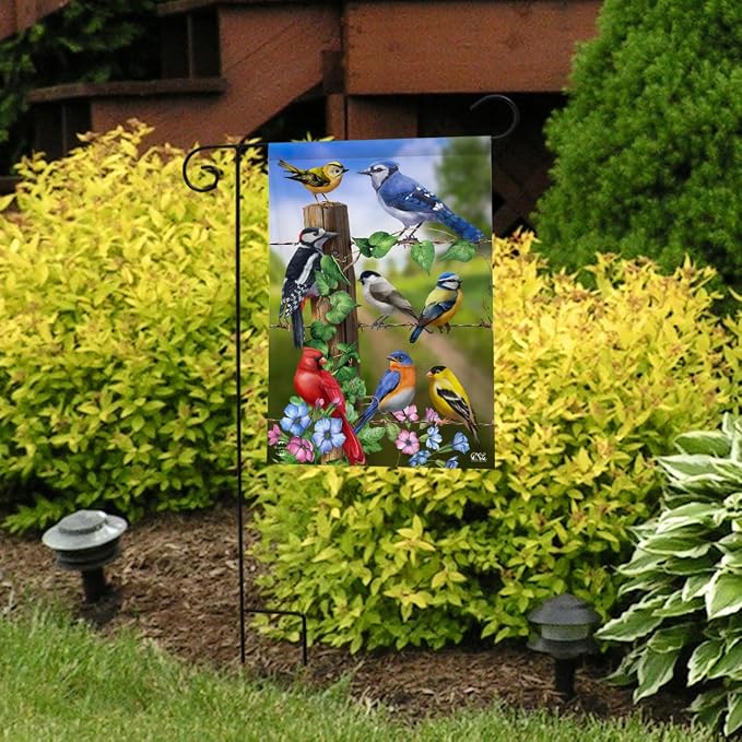 Country Birds Spring Garden Flag Goldfinches Blue Jay 12.5" x 18" Briarwood Lane