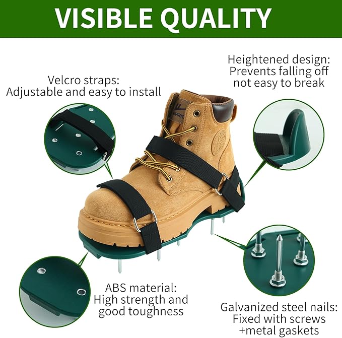Lawn Aerator Shoes for Grass, Lawn Aerator as Grass Aeration Spiked Sandals with Durable Spikes and Adjustable Straps for Lawn and Garden Patio Grass.