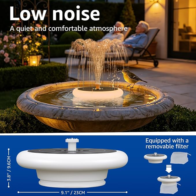 2-Pack Solar Fountain with RGB Lights 3.5W Solar Powered Bird Bath with 6 Nozzle and 4 Fixed Pipes for Pool Garden Pond and Fish Outdoor