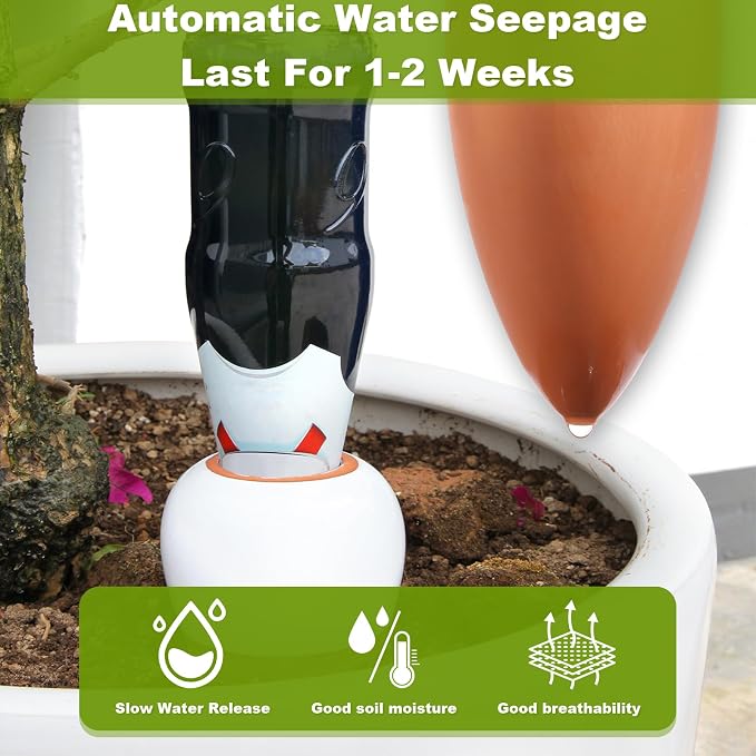 Olla Watering Pot Self Watering Planter Insert Terracotta Watering Spikes Premium Plant Watering Devices Irrigation Watering Spikes Automatic Plant Accessories 4 Packs (White Cone)