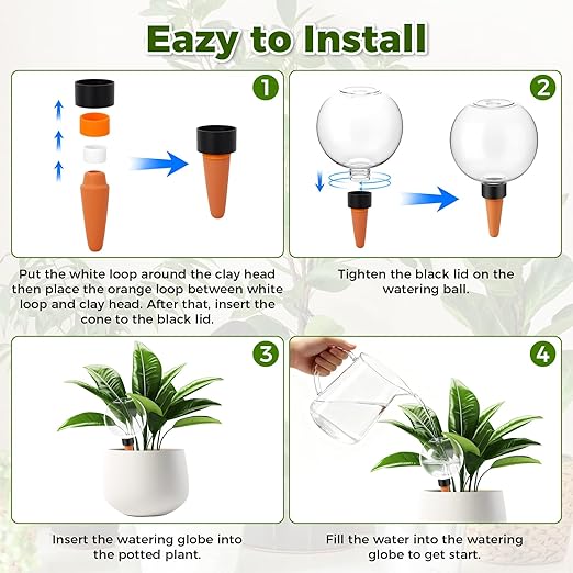 4 Pcs Self Watering Globes Plastic Automatic Watering Planter for Indoor Plants 17.5 oz drip Irrigation Watering Bulbs with Slow Release Control (Green)
