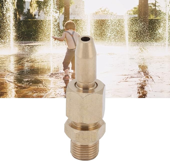 1/4 Brass Adjustable Fountain Nozzle, 360° Swivel Spray Head with Built in Valve, Water Feature and Pond Jet Sprinkler for Garden Pool Patio Decoration (1 point 1/8)