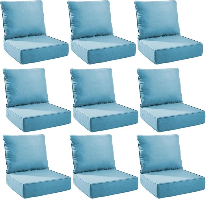 Outdoor Cushion Set for Furniture Patio Furniture, UV Resistant, Water Resistant - 6 Inch Thick Foam Garden Cushions – 22x24 Inch Patio Seat Covers for Chair/Sofa/Couch | Light Blue | 9-Pack |