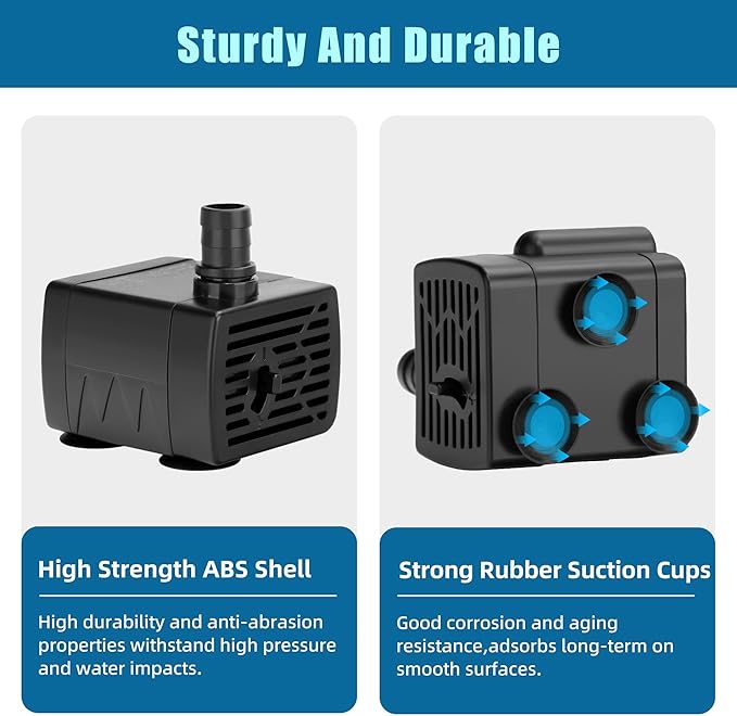 DaToo DC 5V USB Water Pump For Fish Tank 3W Mini Submersible Water Pump With Tubing And Flow Adjustment Function Small Fountain Pump For Pet Fountain Aquarium Hydroponics Desktop Fountain 190L/H