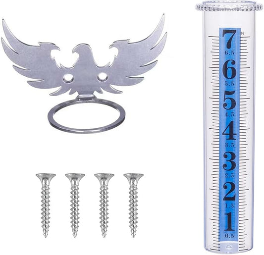 7" Rain Gauge Outdoor, Upgraded Accurate Plastic Tube Best Rated with Eagle Shape Rack, Decorative Eagle Rain Measure Tool for Garden, Lawn, Patio (Style B)