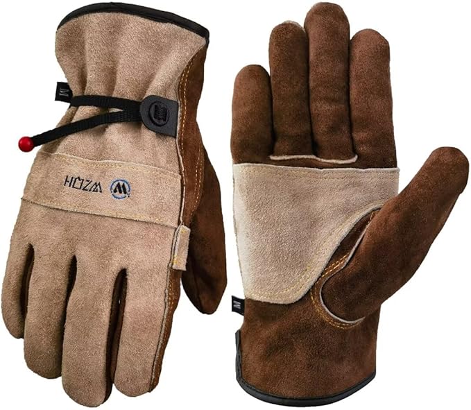 WZQH Leather Work Gloves for Men or Women. XX-Large Glove for Gardening, Tig/Mig Welding, Construction, Chainsaw, Farm, Ranch etc. Cowhide, Cotton Lined, Utility, Firm Grip, Durable. Coffee-grey 2XL