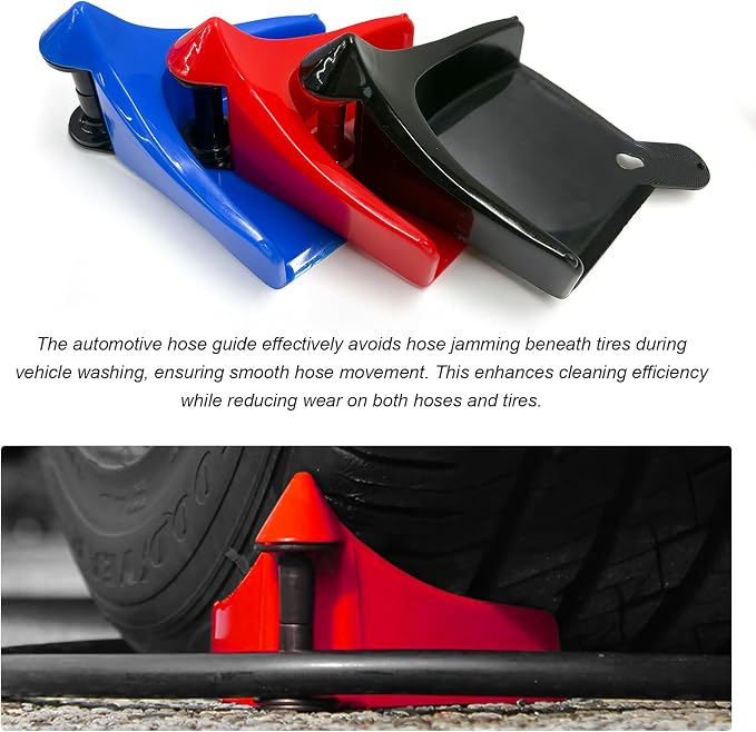 4 PCS Car Hose Guide, Car Washing Tire Hose Roller Preventing Stucking and Snagging Under The Wheels, Plastic Wheel Rolling System Tool Hoses Guides for Cars Trucks Motorcycles (Red)