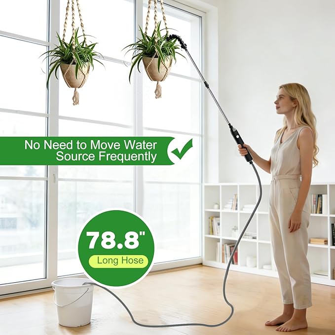 Electric High Reach Plant Waterer - Type C Wireless Hanging Plant Waterer, Battery Powered Sprayer Wand with Stainless Steel Telescopic (30.6"-44.2"), Indoor Watering Devices