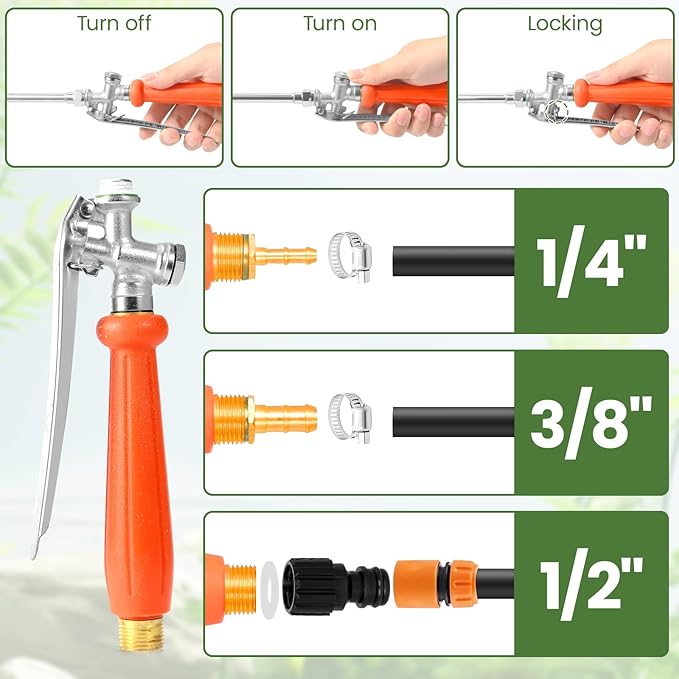 29" Sprayer Wand All Metal Replacement Sprayer Wand, Suitable for 1/2" Hose Quick Connector, 1/4" & 3/8" & 1/2" Brass Barb Spray Wand, Built-in Shut Valve Stainless Steel Spray Wand