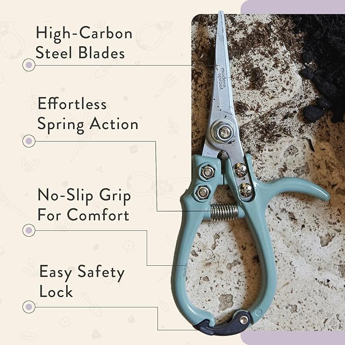 Modern Sprout Pruning Shears - Herb Snipping Scissors- Lightweight Gardening Tools W/Easy Lock - Flower Cutter Garden Shears-Gift for Father's Day-Carbon Steel Blade+Reusable Holster(Lavender, 1-Pack)