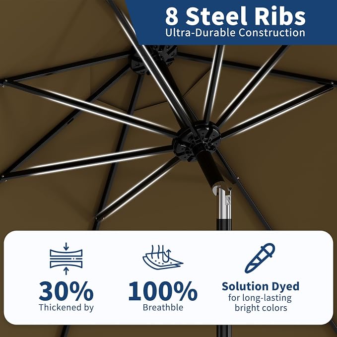 GarveeLife 9FT Patio Umbrella Outdoor, Table Umbrella with Push Button Tilt and Crank, 8 Sturdy Ribs UV Protection Waterproof for Garden, Pool, Market, Deck