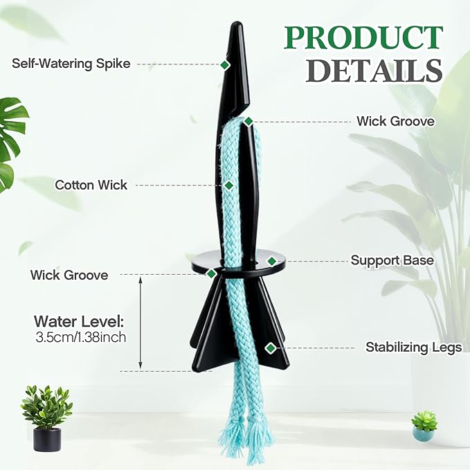 20 Pack Self Watering Spikes for Indoor Outdoor Plants, Automatic Plant Watering Stakes with 32.8ft Capillary Wick Rope, DIY Vacation Waterer for Potted Plant Seedling Garden Pot (Medium)