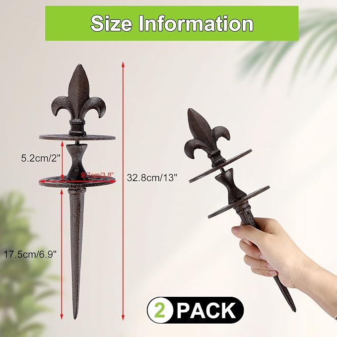 OwnMy Set of 2 Cast Iron Garden Hose Guide Stakes Heavy Duty, Decorative Garden Hose Guide Spikes for Lawn Yard Outside Plants Protection - Keeping Hoses Away from Flower Beds, Spear-Pattern