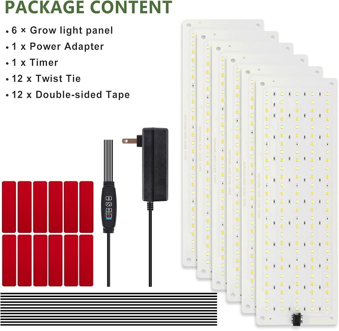 LBW Plant Grow Light, 810 LEDs Full Spectrum Plant Lights for Indoor Growing, Ultra-Thin Panel Grow lamp for Under Cabinet Plant，4/8/12H Timer, 3 Lighting Modes, 10 Dimmable Levels, 6 Packs