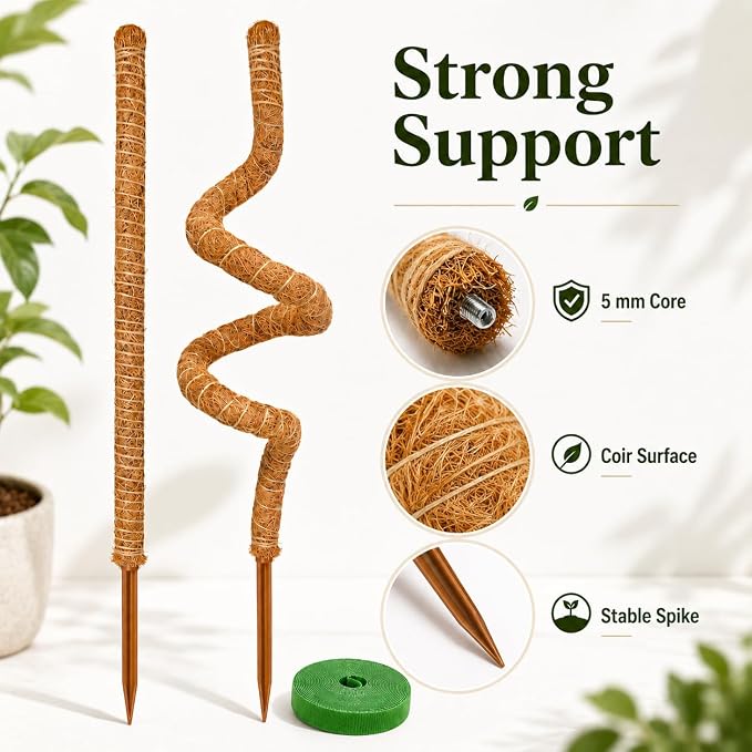 Moss Pole Monstera Plant Support, 2 Pack 28 inch Bendable Plant Support for Indoor Climbing Plants, Heavy-Duty Plant Trellis with Jute Rope & Straps