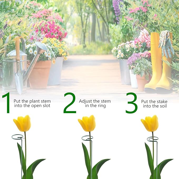 Thealyn 24 Inch 20 Packs Plant Support Stakes, Garden Single stemmed Plant Support Hoops Plant Prop for Flowers Orchid Tomatoes Peony Lily Rose Gladiolus (24 inch)