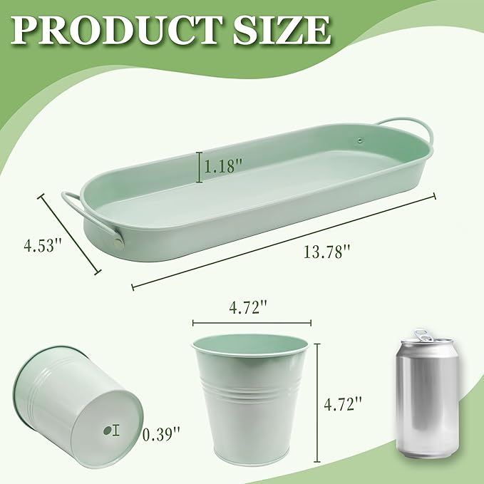 TCBWFY Indoor Herb Garden Planter Set - 3 Pack 4.7" Green Metal Plant Pots with Drainage Holes & Removable Tray - Windowsill Kitchen Counter Balcony Office Garden