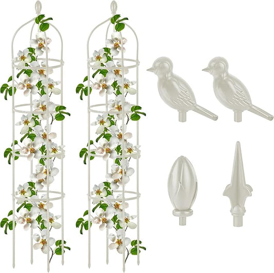 2 Pcs Garden Obelisk Trellis for Climbing Plants Outdoor 6 Ft Rose Bush Round Trellis for Pots Rustproof Metal Pipe with Plastic Coated Plant Flower Trellises for Clematis Vine Jasmine Support