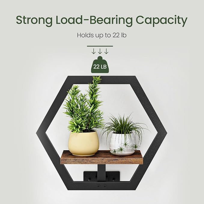 CHOEZON Wall Planters for Indoor Plants Set of 2, Wall Plant Holder, Floating Shelves for Living Room, Bedroom, Kitchen, Home Office, Rustic Brown and Black TBJ40P2BF