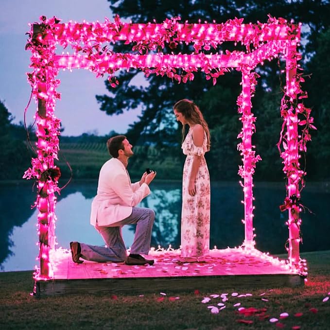 JMEXSUSS Connectable 100 LED Pink Christmas Lights, 33ft 8 Modes Room Lights Clear Wire, Plug in Pink String Lights Indoor Outdoor for Room Decor Christmas Tree Bedroom Valentines Party