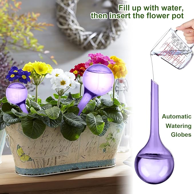 LOCOLO 10-Piece Plant Watering Globes 2 Sizes Self Watering Globes PVC Plastic Plant Watering Bulbs for Outdoor Indoor House Potted Plants Watering Bulb, Easy and Effective (Purple)