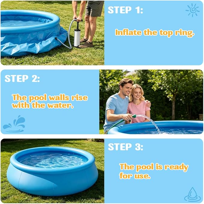8FT x 30IN Inflatable Swimming Pool for Family - Large Round Blow Up Backyard Pool with Repair Patches & Accessories, Heavy-Duty Summer Water Party Favor