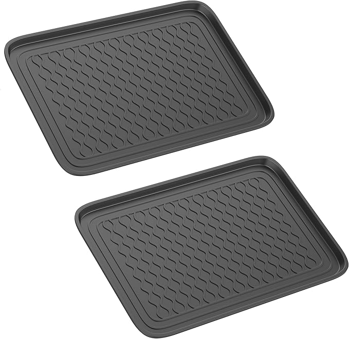 All Weather Boot Tray Set - Set of 4 Large Water-Resistant Plastic Utility Shoe Mats for Indoor and Outdoor Use in All Seasons by Stalwart (Black)