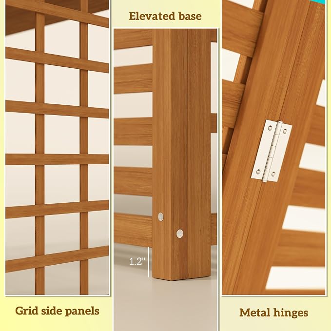 Outsunny Outdoor Air Conditioner Fence with Open Shelves, Wood Outdoor Privacy Screen Potting Table, Pool Equipment Enclosure for Patio, Slatted AC Fence for Outside Unit, Light Brown