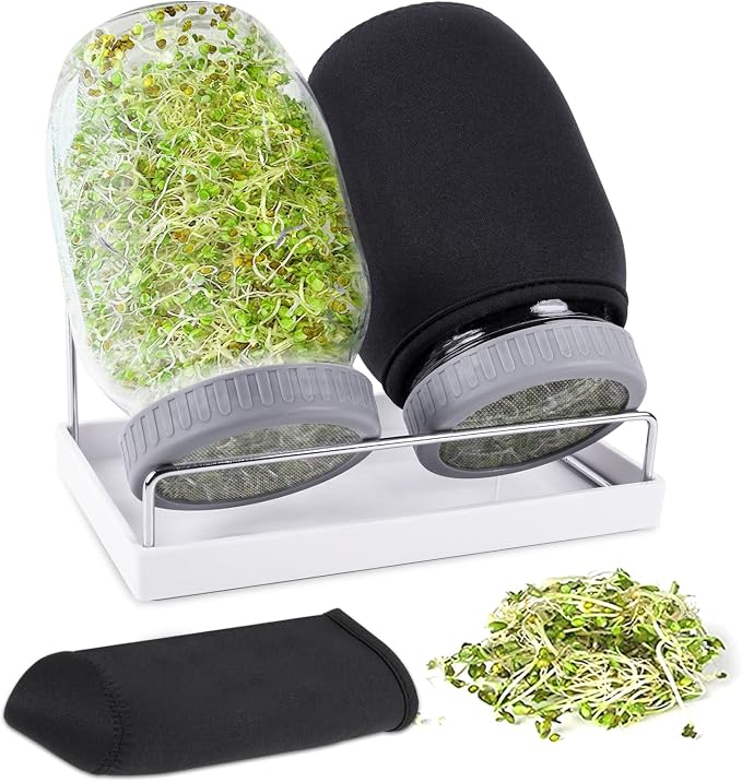 Kikerike Seed Sprouting Jar Kit with 2 Wide Mouth Mason Jars Bean Sprouts Growing Kit Microgreens Growing Jar with Mesh Screen Lids Sprouter Sprouts Maker for Growing Broccoli, Alfalfa, Mung Bean