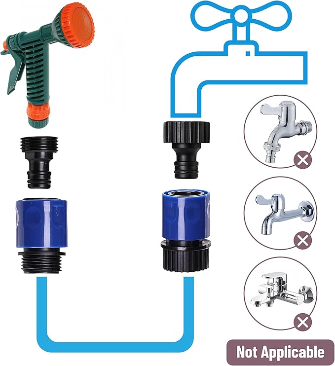 Bates- Garden Hose Quick Connectors, 4 Set, 3/4 Inch, Male and Female, Plastic Hose Connector, Garden Hose Quick Connect Hose Fittings, Water Hose Quick Connect Fittings, Quick Release Hose Connector