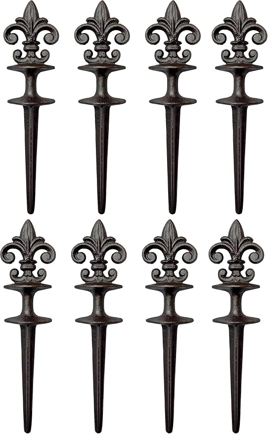Lulu Decor, Antique Black Cast Iron Garden Fleur de lis Hose Guides, Set of 8. Strong and Decorative Hose Guide that Protects Your Plants and Provides Elegance to Your Garden